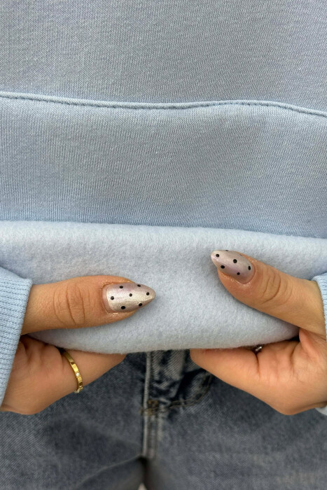 HOODIE ME PUSH NJENGJYRESHE DHE ME SHKRIM TE VOGEL PARA PER FEMRA NE NGJYRE BLU TE ZBARDHUR - 5