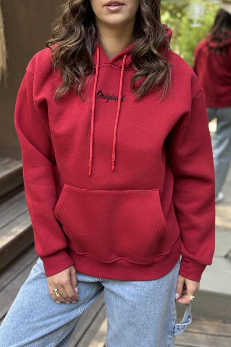 HOODIE ME PUSH NJËNGJYRËSHE DHE ME SHKRIM TË VOGËL PARA PËR FEMRA NË NGJYRËN E KUQE - 4