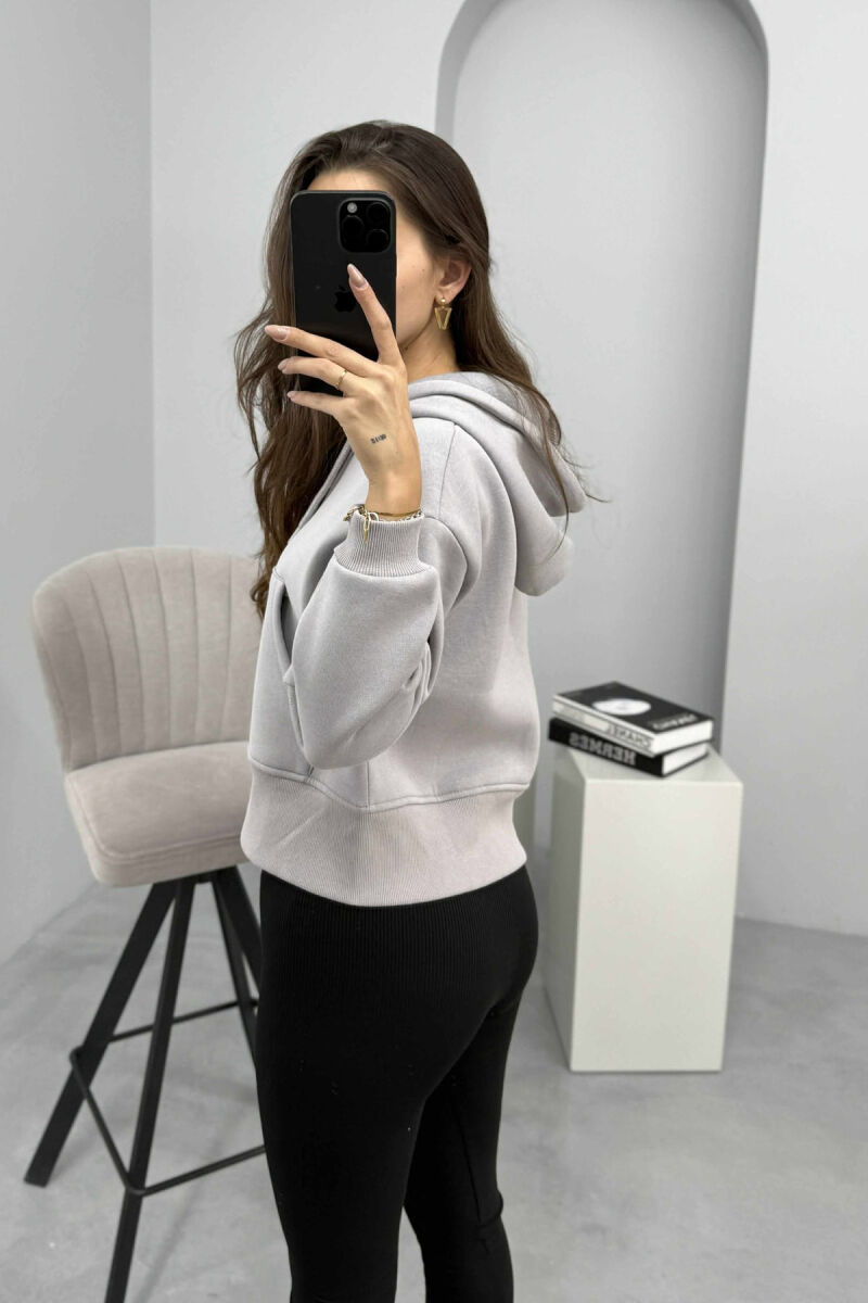 HOODIE ME ZINXHIR DHE ME PUSH NJË NGJYRËSHE PËR FEMRA NË NGJYRËN GRI - 4