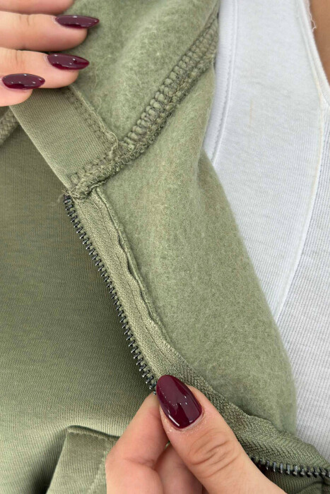 HOODIE ME ZINXHIR DHE ME PUSH NJË NGJYRËSHE PËR FEMRA NË NGJYRËN MENTE - 3