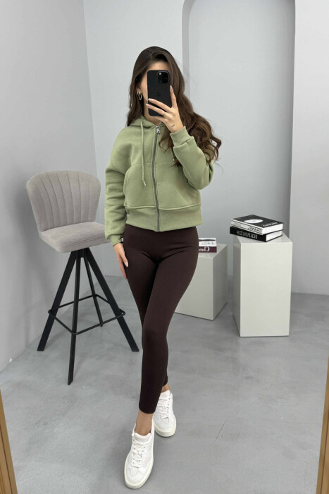 HOODIE ME ZINXHIR DHE ME PUSH NJË NGJYRËSHE PËR FEMRA NË NGJYRËN MENTE - 2