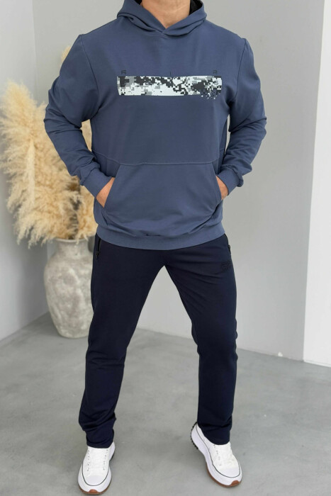 HOODIE NJË NGJYRËSHE ME DIZAJN TË THJESHTË PËR MESHKUJ NË NGJYRËN BLU - 2