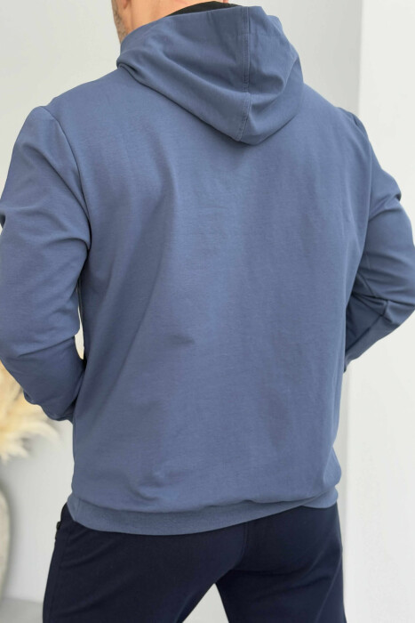 HOODIE NJË NGJYRËSHE ME DIZAJN TË THJESHTË PËR MESHKUJ NË NGJYRËN BLU - 3