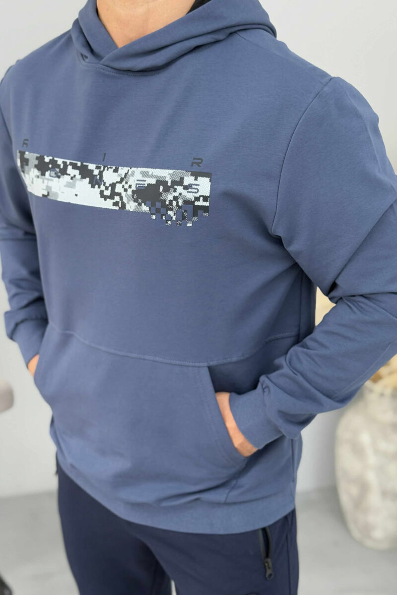 HOODIE NJË NGJYRËSHE ME DIZAJN TË THJESHTË PËR MESHKUJ NË NGJYRËN BLU - 4