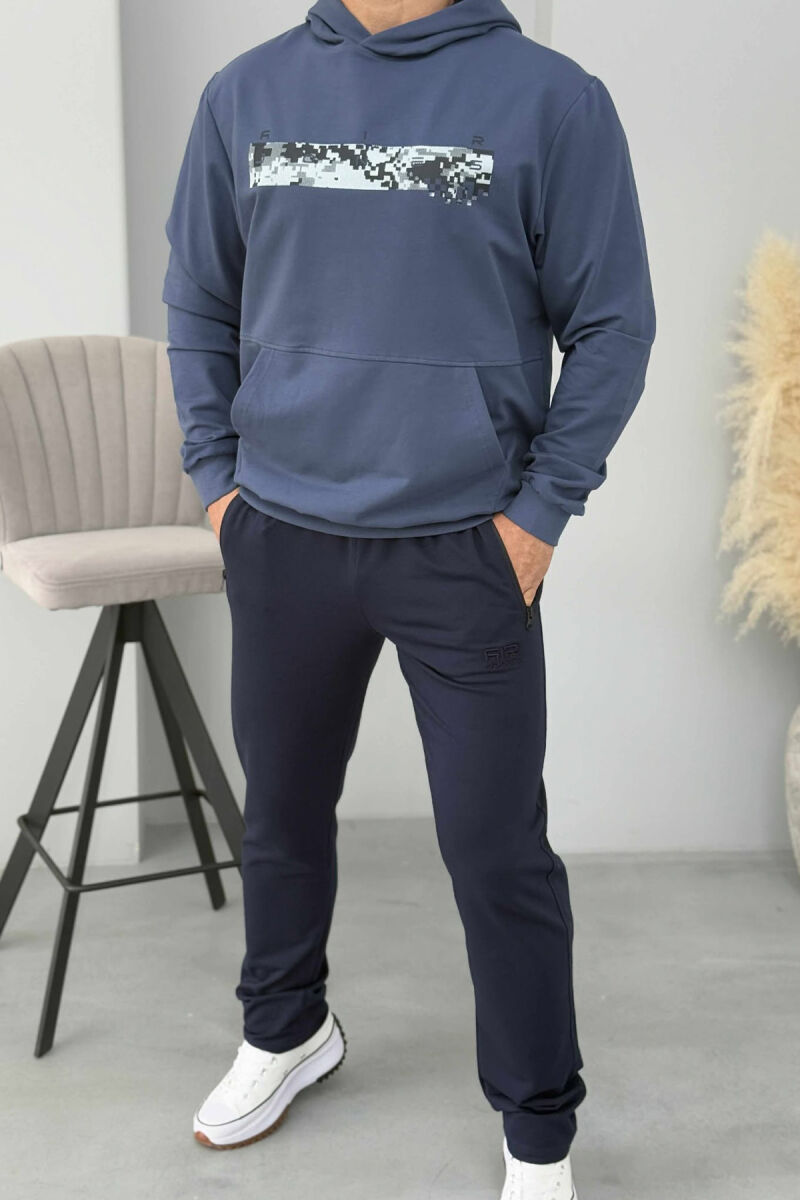 HOODIE NJË NGJYRËSHE ME DIZAJN TË THJESHTË PËR MESHKUJ NË NGJYRËN BLU - 5