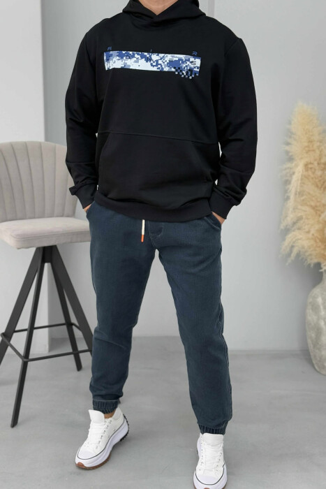 HOODIE NJË NGJYRËSHE ME DIZAJN TË THJESHTË PËR MESHKUJ NË NGJYRËN BLU MESNATE - 2