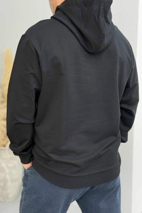 HOODIE NJË NGJYRËSHE ME DIZAJN TË THJESHTË PËR MESHKUJ NË NGJYRËN BLU MESNATE - 3