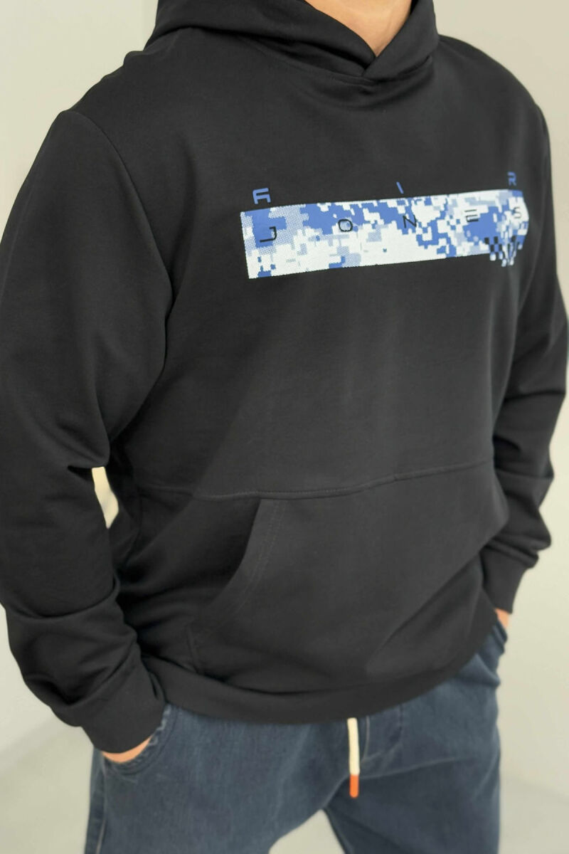 HOODIE NJË NGJYRËSHE ME DIZAJN TË THJESHTË PËR MESHKUJ NË NGJYRËN BLU MESNATE - 4