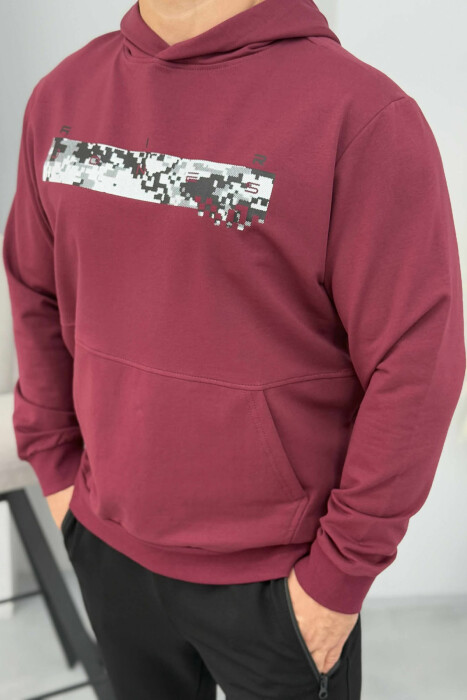 HOODIE NJË NGJYRËSHE ME DIZAJN TË THJESHTË PËR MESHKUJ NË NGJYRËN VISHNJË - 3