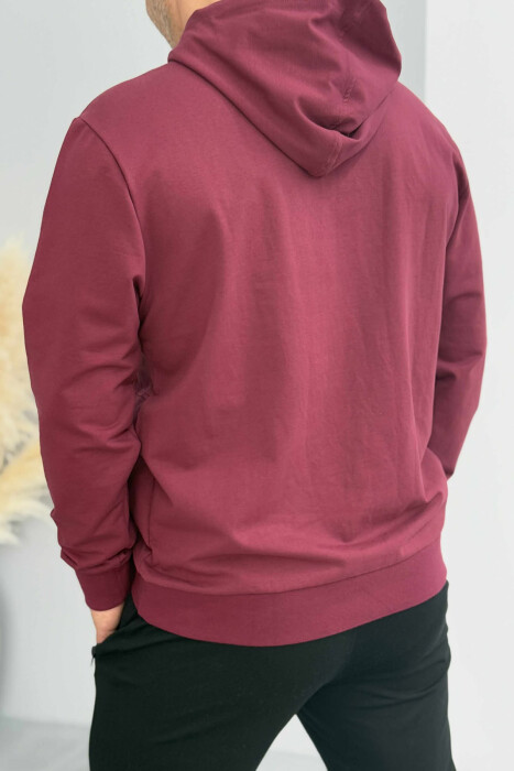 HOODIE NJË NGJYRËSHE ME DIZAJN TË THJESHTË PËR MESHKUJ NË NGJYRËN VISHNJË - 4