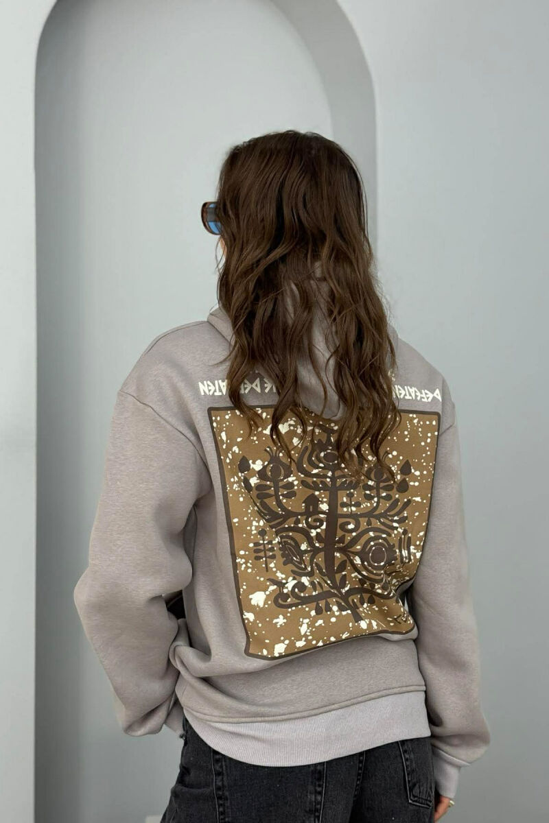 HOODIE NJE NGJYRESHE ME PUSH DHE DIZAJN NË PJESEN E PASME PER FEMRA NE NGJYRE GRI - 3