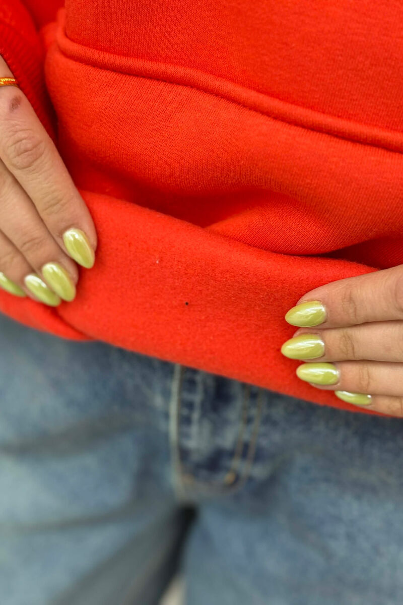 HOODIE NJE NGJYRESHE ME PUSH DHE ME SHKRIM NE PJESEN PARA PER FEMRA NE NGJYRE TE KUQE - 5