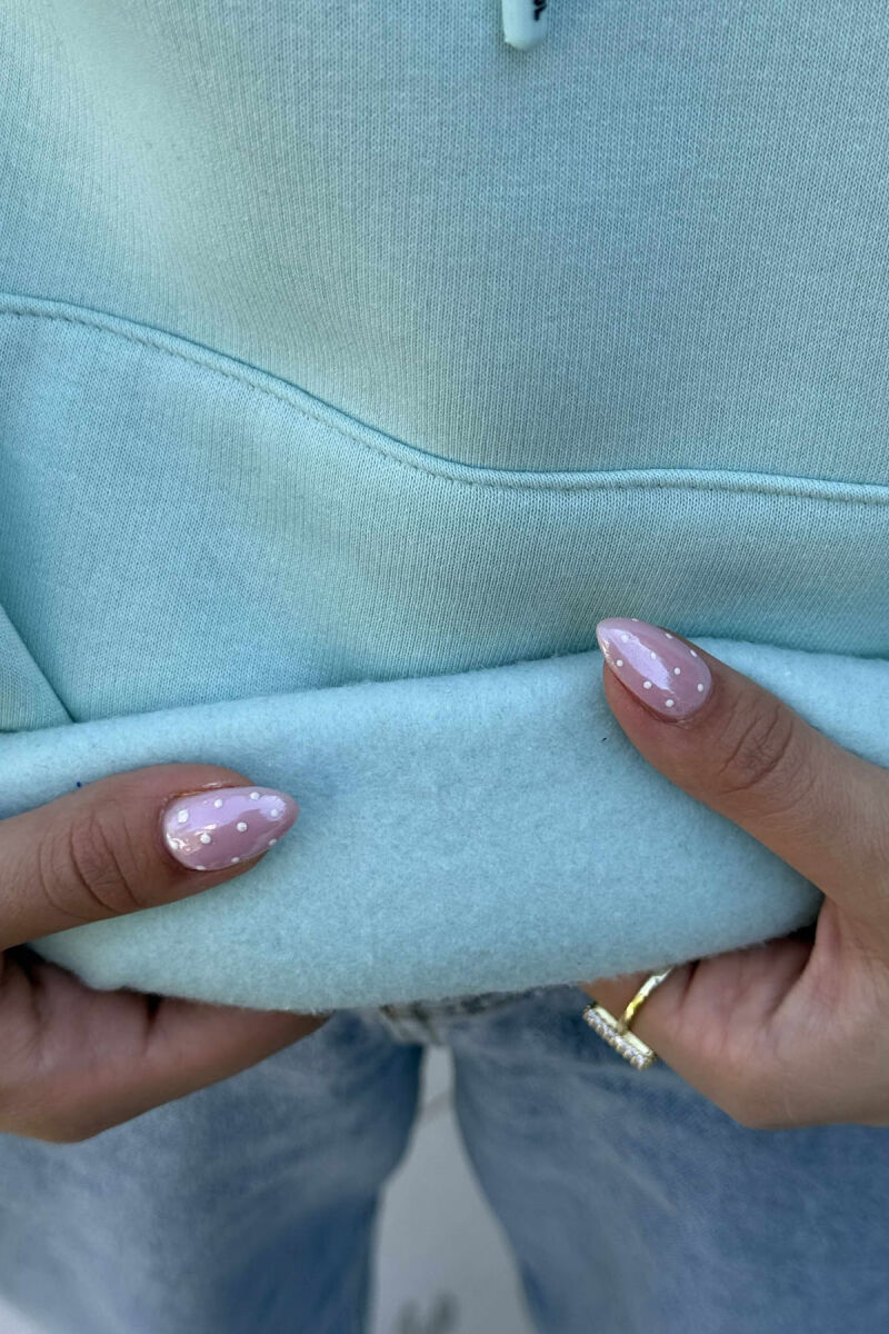 HOODIE NJË NGJYRËSHE ME PUSH DHE ME SHKRIM PARA PËR FEMRA NË NGJYRË MENTE - 4