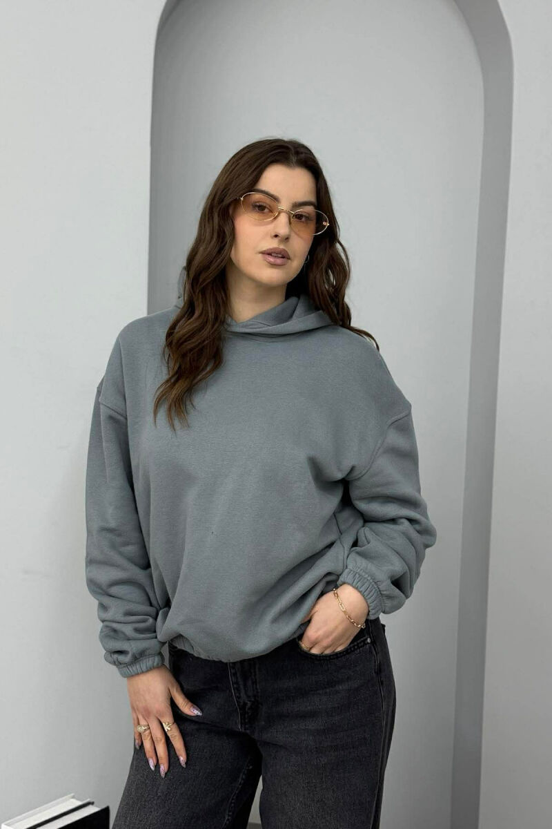 HOODIE NJE NGJYRESHE ME PUSH PER FEMRA NE NGJYRE GRI - 1