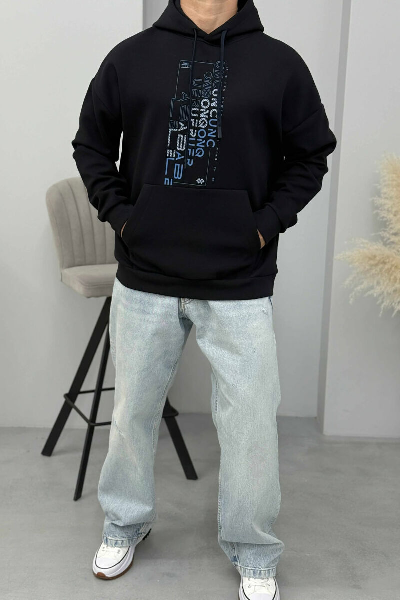 HOODIE NJËNGJYRËSHE ME DIZANJ PARA PËR MESHKUJ NË NGJYRËN BLU TË ERRËT - 2