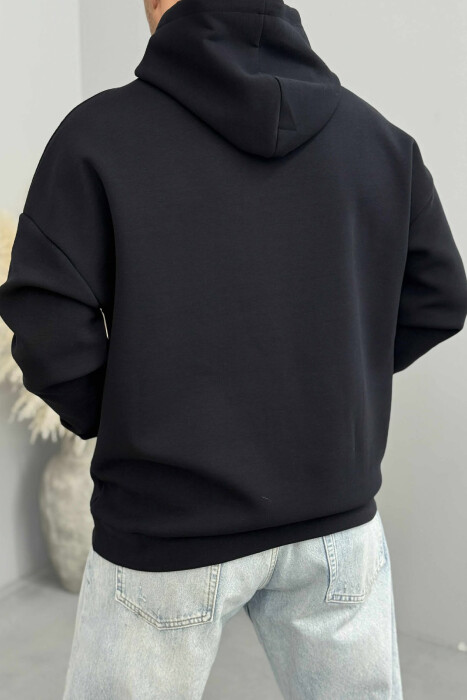 HOODIE NJËNGJYRËSHE ME DIZANJ PARA PËR MESHKUJ NË NGJYRËN BLU TË ERRËT - 3