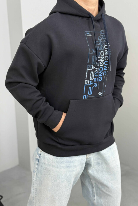 HOODIE NJËNGJYRËSHE ME DIZANJ PARA PËR MESHKUJ NË NGJYRËN BLU TË ERRËT - 4