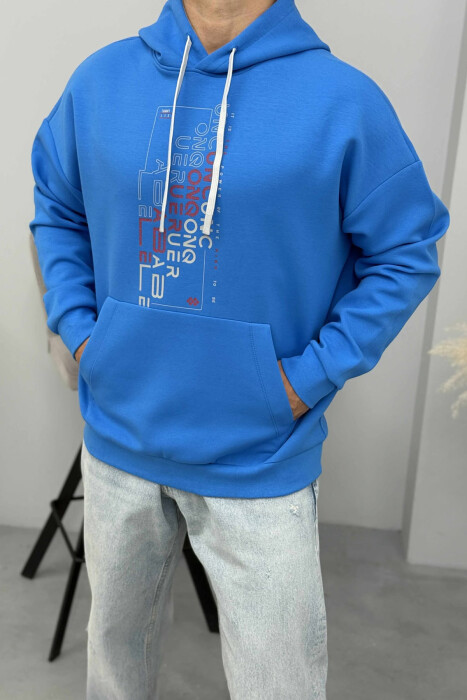 HOODIE NJËNGJYRËSHE ME DIZANJ PARA PËR MESHKUJ NË NGJYRËN BLU TË ZBARDHUR - 4