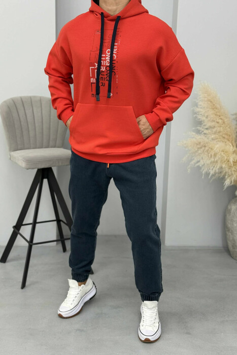 HOODIE NJËNGJYRËSHE ME DIZANJ PARA PËR MESHKUJ NË NGJYRËN E KUQE - 2