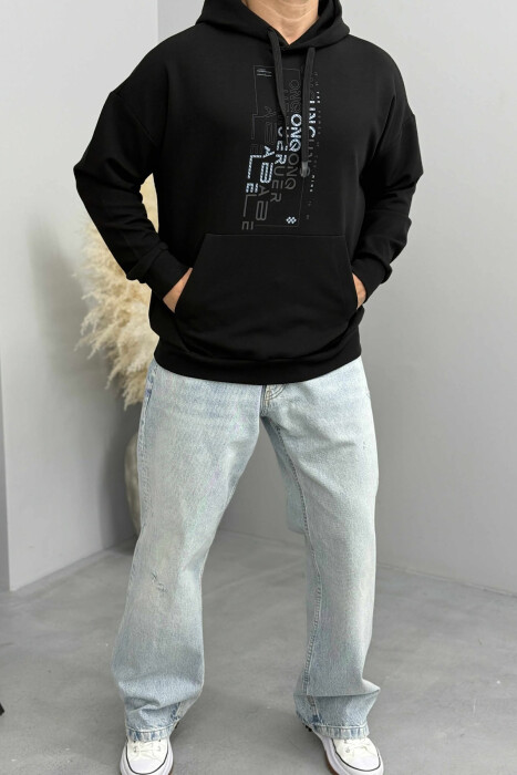 HOODIE NJËNGJYRËSHE ME DIZANJ PARA PËR MESHKUJ NË NGJYRËN E ZEZË - 2