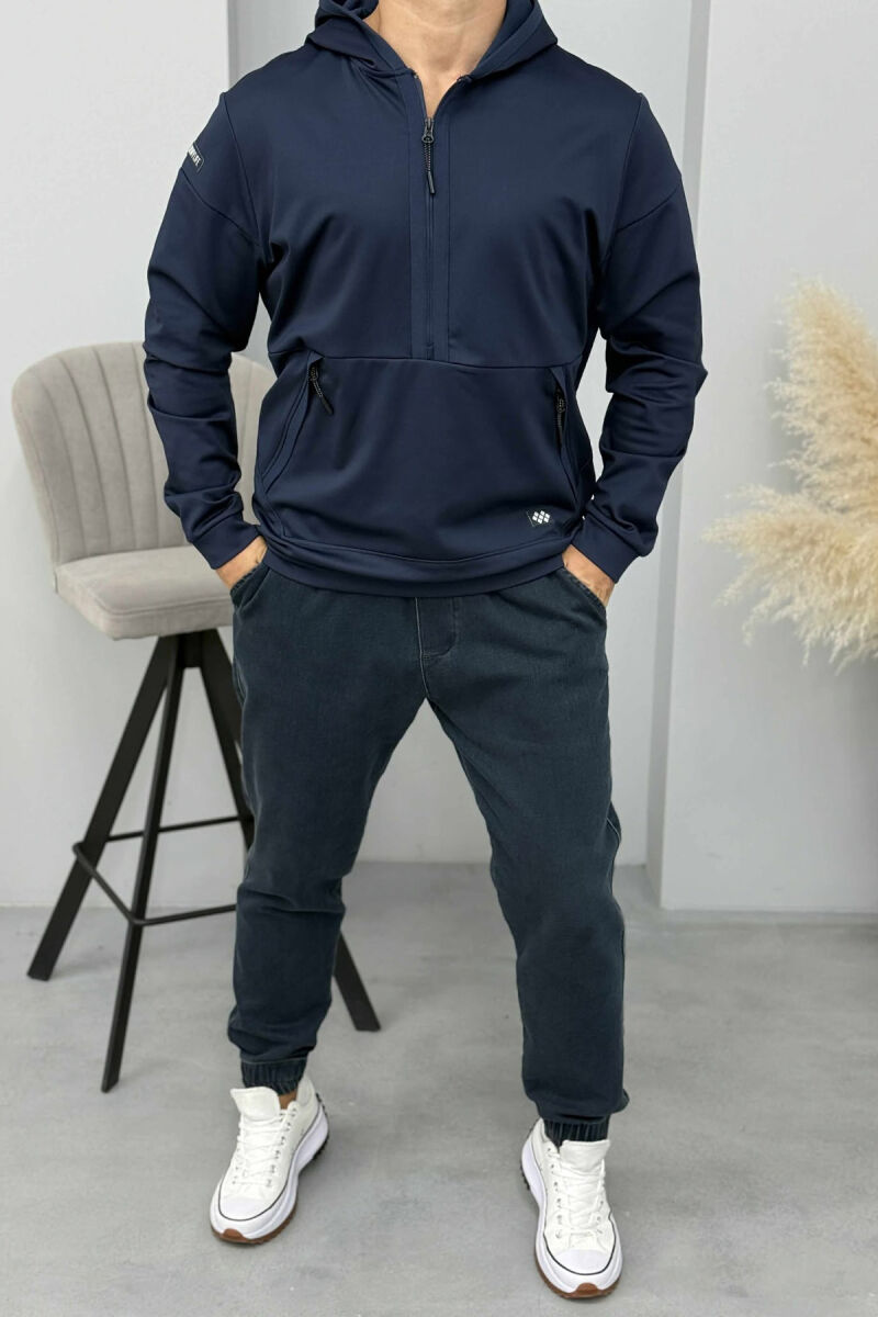 HOODIE NJËNGJYRËSHE ME JAKË ME ZINXHIR PËR MESHKUJ NË NGJYRËN BLU TË ERRËT - 2