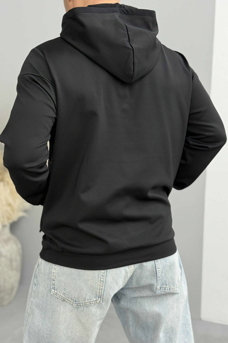 HOODIE NJËNGJYRËSHE ME JAKË ME ZINXHIR PËR MESHKUJ NË NGJYRËN E ZEZË - 3