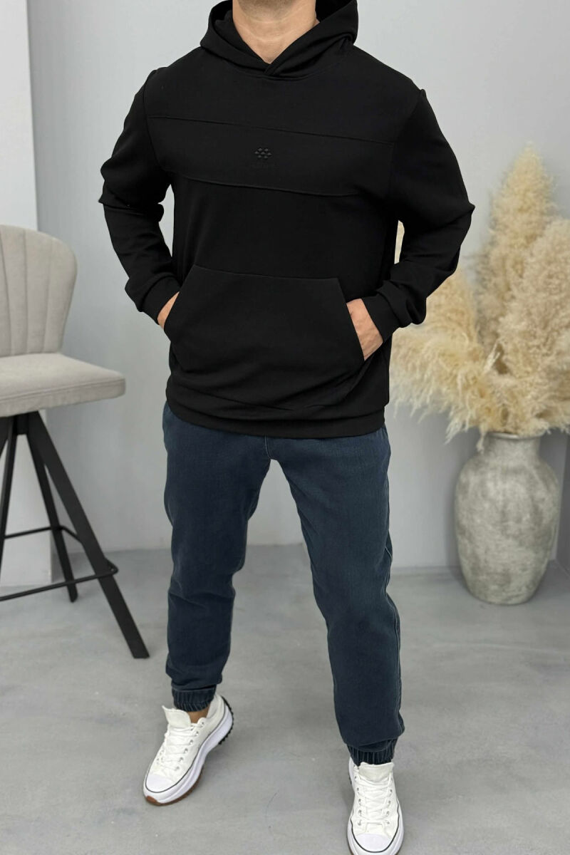 HOODIE NJËNGJYRËSHE ME LOGO TË THJESHTË PARA PËR MESHKUJ NË NGJYRËN E ZEZË - 2