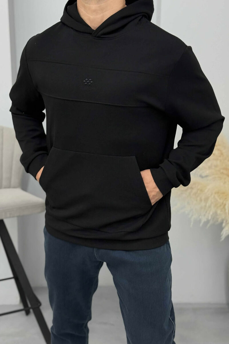 HOODIE NJËNGJYRËSHE ME LOGO TË THJESHTË PARA PËR MESHKUJ NË NGJYRËN E ZEZË - 1