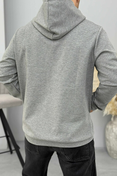 HOODIE NJËNGJYRËSHE ME LOGO TË THJESHTË PARA PËR MESHKUJ NË NGJYRËN GRI - 3