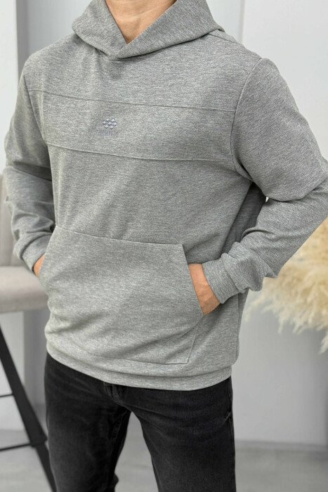 HOODIE NJËNGJYRËSHE ME LOGO TË THJESHTË PARA PËR MESHKUJ NË NGJYRËN GRI - 1