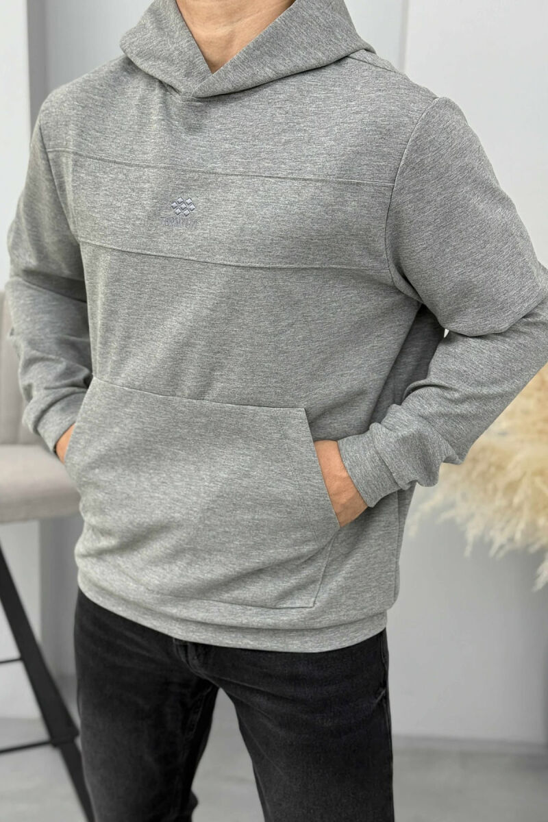 HOODIE NJËNGJYRËSHE ME LOGO TË THJESHTË PARA PËR MESHKUJ NË NGJYRËN GRI - 1