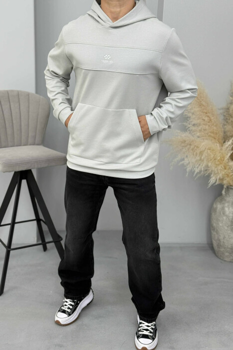 HOODIE NJËNGJYRËSHE ME LOGO TË THJESHTË PARA PËR MESHKUJ NË NGJYRËN GRI TË ZBARDHUR - 2