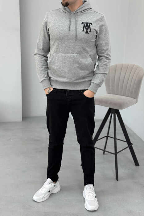 HOODIE NJËNGJYRËSHE ME LOGO TË THJESHTË PARA PËR MESHKUJ NË NGJYRËN GRI - 1