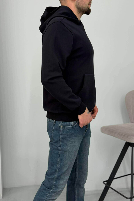 HOODIE NJËNGJYRËSHE ME SHKRIME PARA PËR MESHKUJ NË NGJYRËN BLU TË ERRËT - 4