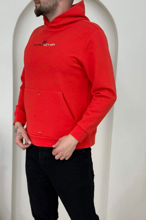 HOODIE NJËNGJYRËSHE ME SHKRIME PARA PËR MESHKUJ NË NGJYRËN E KUQE - 3