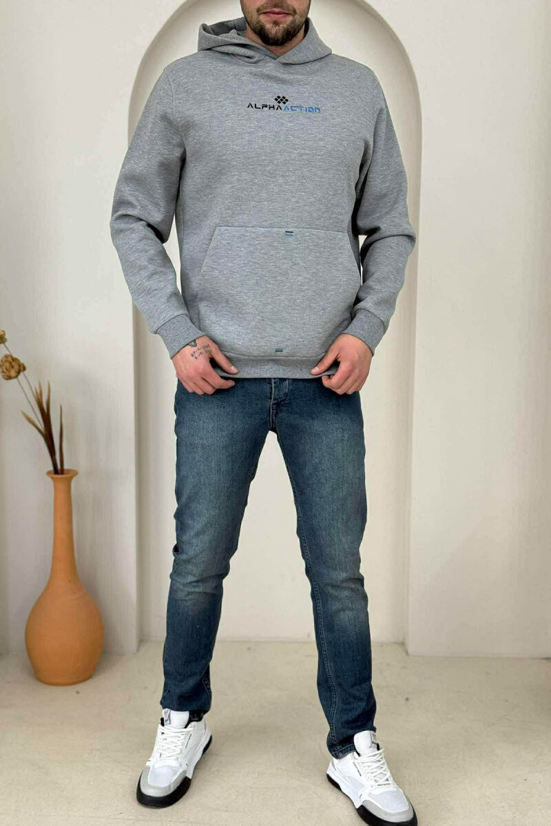 HOODIE NJËNGJYRËSHE ME SHKRIME PARA PËR MESHKUJ NË NGJYRËN GRI - 2