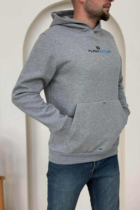 HOODIE NJËNGJYRËSHE ME SHKRIME PARA PËR MESHKUJ NË NGJYRËN GRI - 3