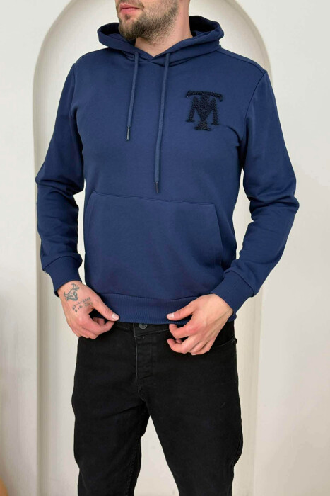 HOODIE NJËNGJYRËSHE ME LOGO TË THJESHTË PARA PËR MESHKUJ NË NGJYRËN BLU - 4