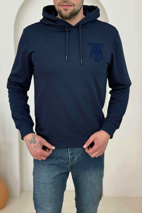 HOODIE NJËNGJYRËSHE ME LOGO TË THJESHTË PARA PËR MESHKUJ NË NGJYRËN BLU TË ERRËT - 3