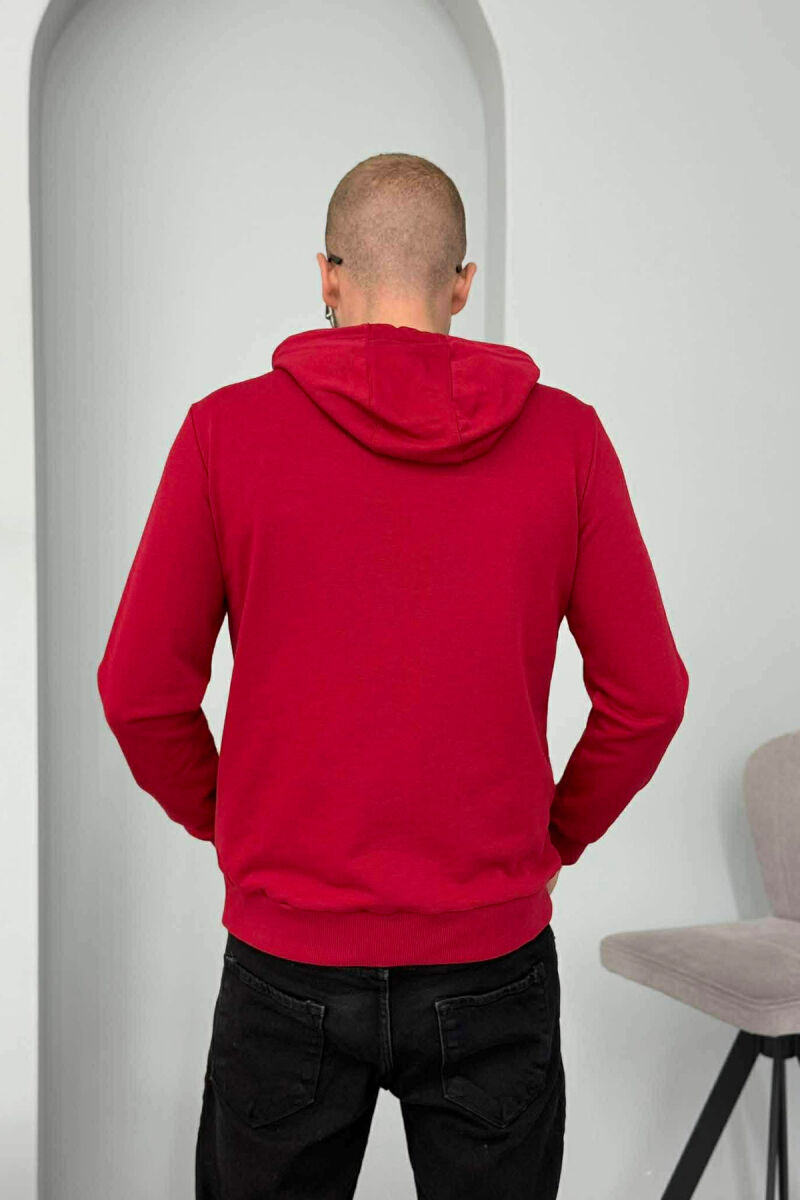 HOODIE NJËNGJYRËSHE ME LOGO TË THJESHTË PARA PËR MESHKUJ NË NGJYRËN E KUQE - 3