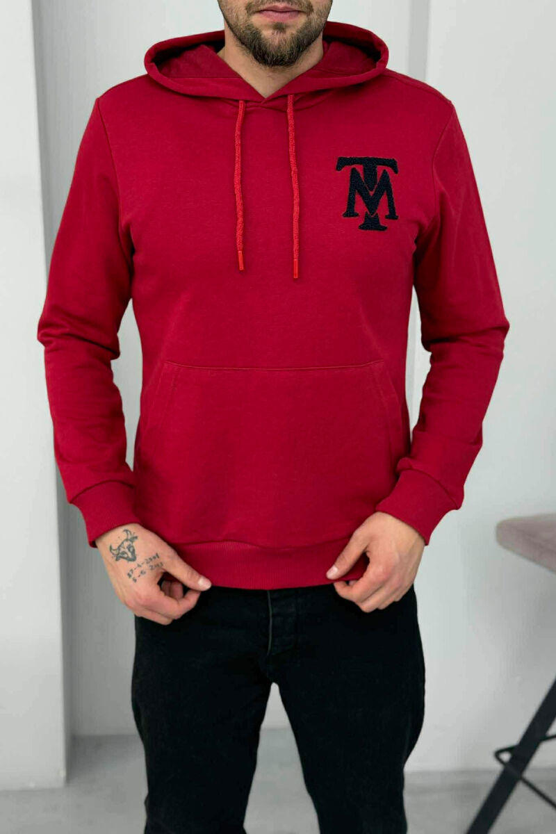 HOODIE NJËNGJYRËSHE ME LOGO TË THJESHTË PARA PËR MESHKUJ NË NGJYRËN E KUQE - 4