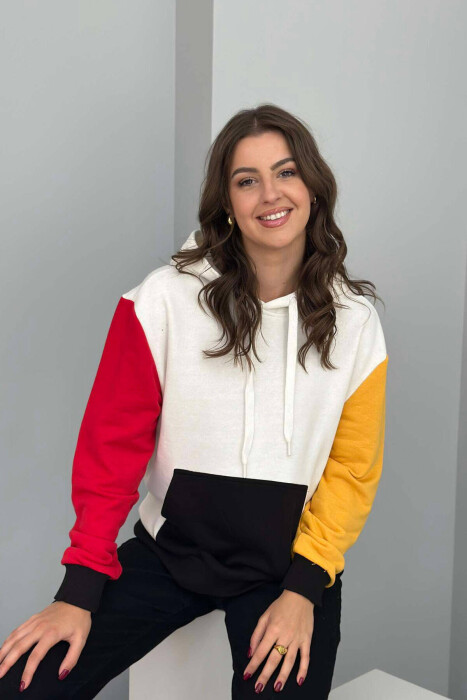TWO COLOR SLEEVE WOMEN HOODIE WHITE-E BARDHE - 2