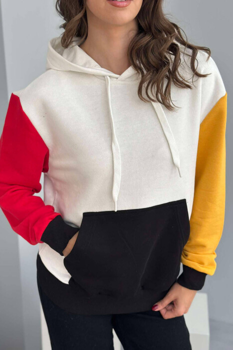 TWO COLOR SLEEVE WOMEN HOODIE WHITE-E BARDHE - 3
