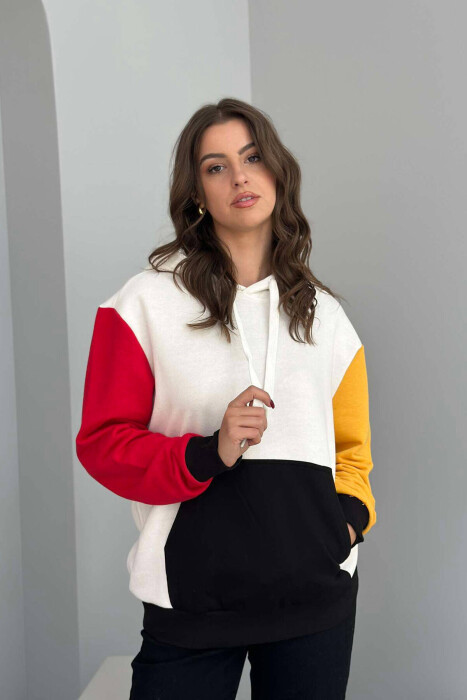 TWO COLOR SLEEVE WOMEN HOODIE WHITE-E BARDHE - 4