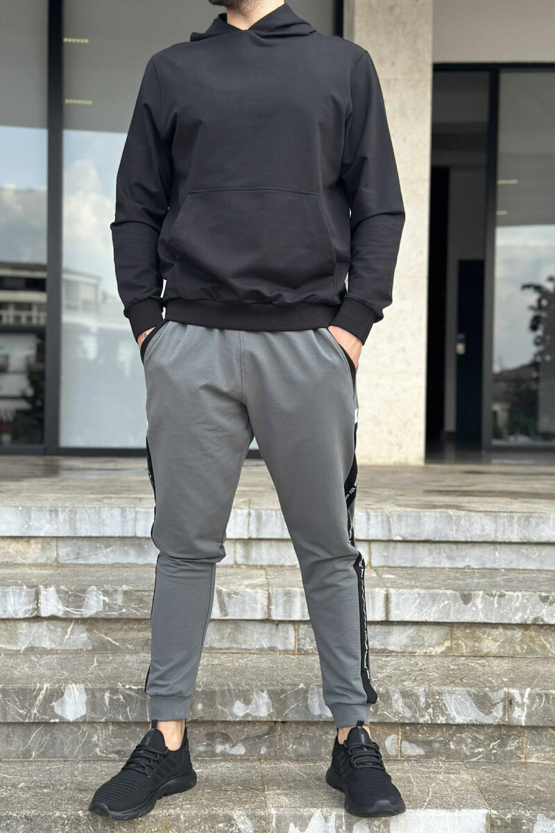 HOODIE+JOGGERS ONE COLOR MEN SET BLACK-GREY/ZEGR - 1