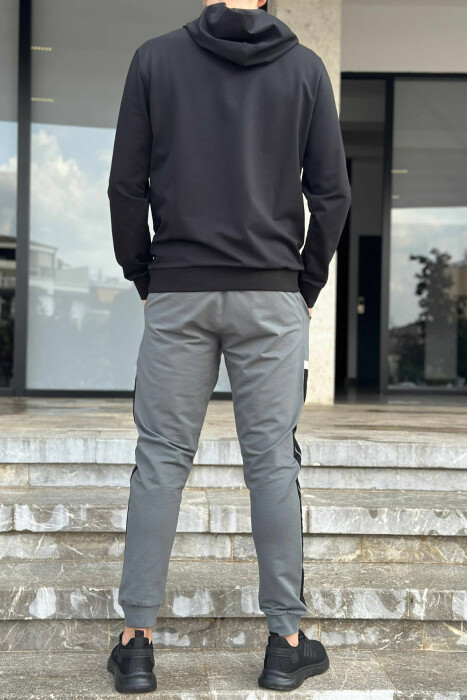 HOODIE+JOGGERS ONE COLOR MEN SET BLACK-GREY/ZEGR - 4