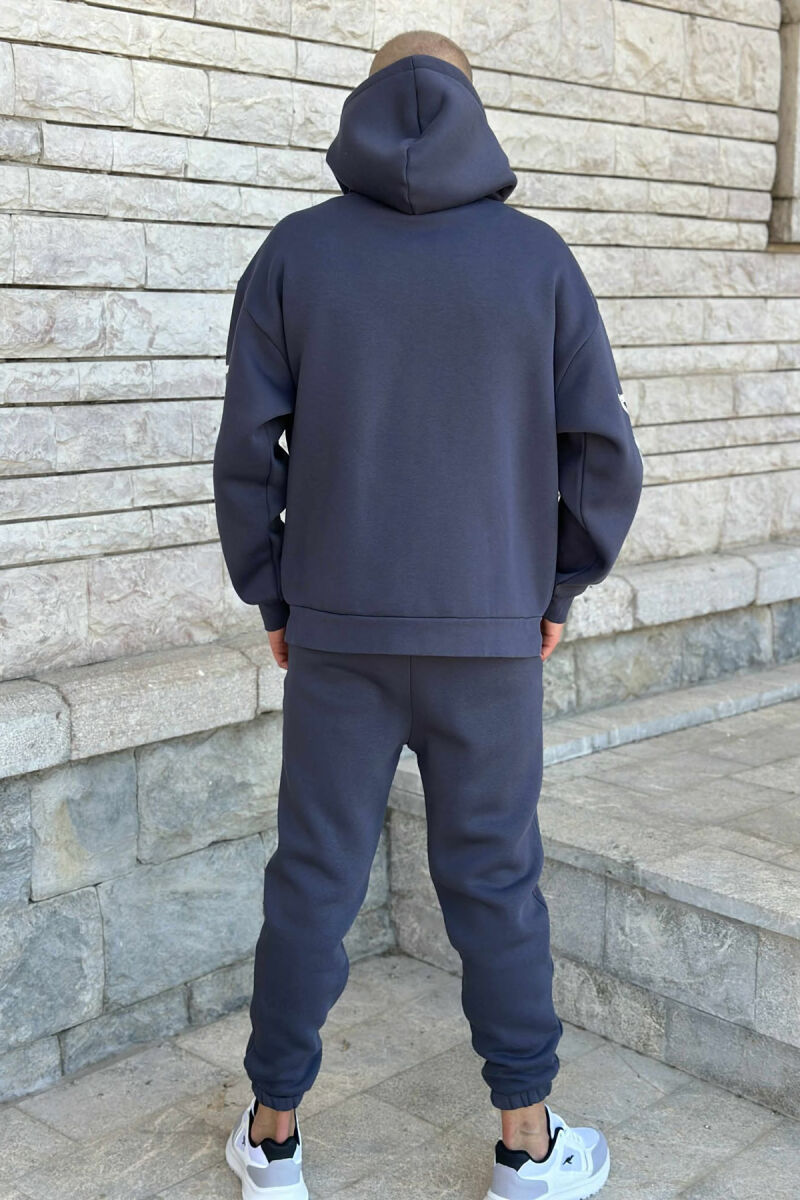 HOODIE+JOGGERS SIMPLE DESIGN FLUFFY MEN SET DARK GREY/GEE - 5