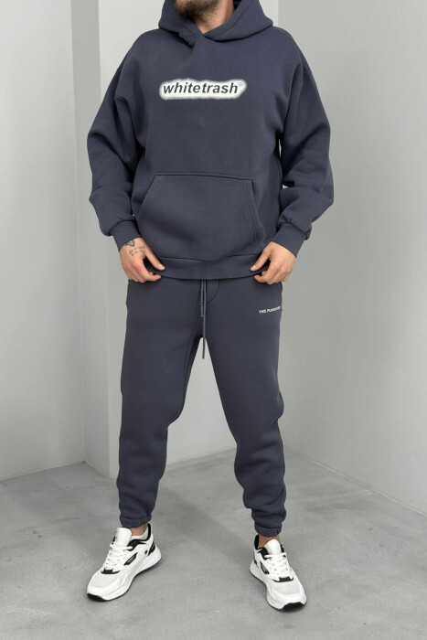 HOODIE+JOGGERS WRITTINGS FLUFFY MEN SET DARK GREY/GEE - KLAUDIO FASHION
