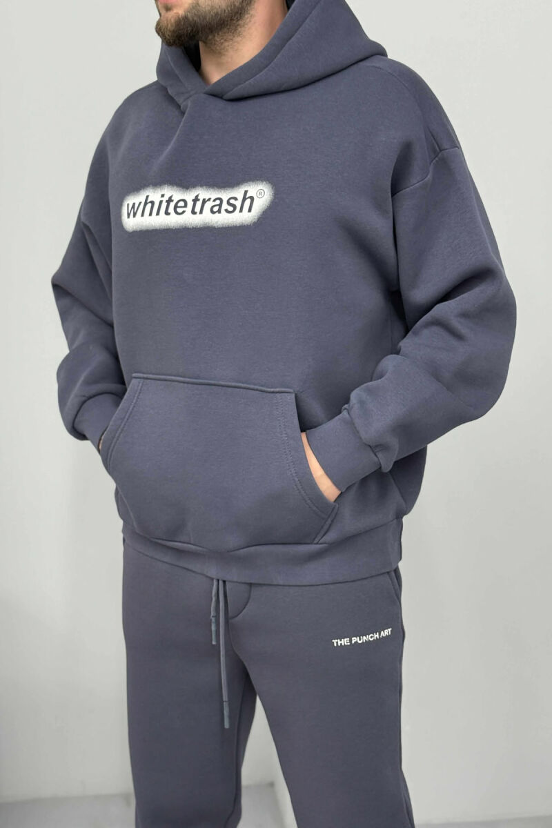 HOODIE+JOGGERS WRITTINGS FLUFFY MEN SET DARK GREY/GEE - 2