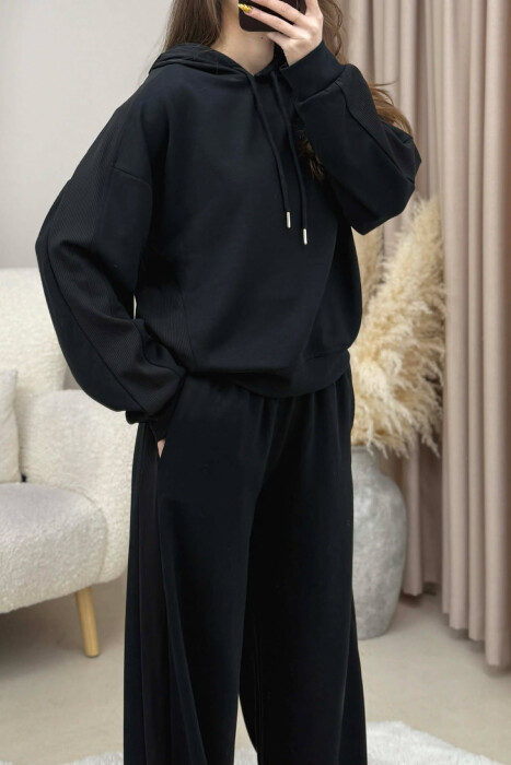 HOODIE+SWEATPANTS ONE COLOR SIMPLE WOMEN SET BLACK/ E ZEZE - 4
